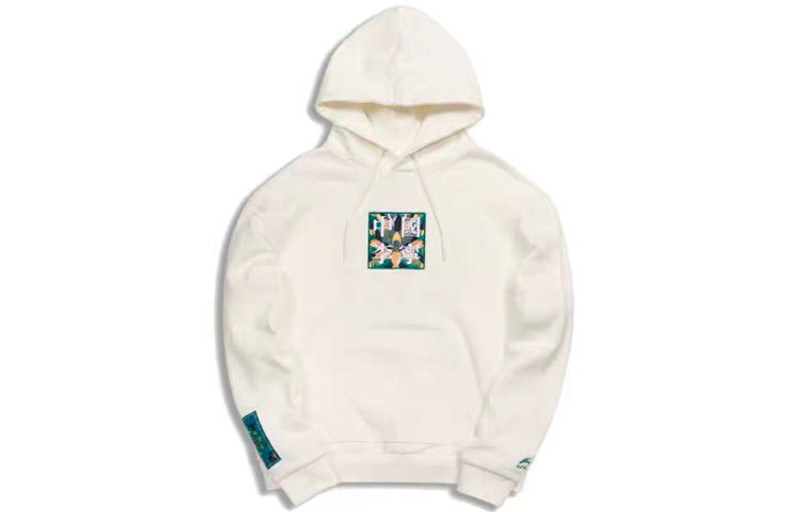 Li-Ning Li-Ning Paris Fashion Week Pattern Embroidered Pullover Hoodie 'White' AWDQ625-3 outlook