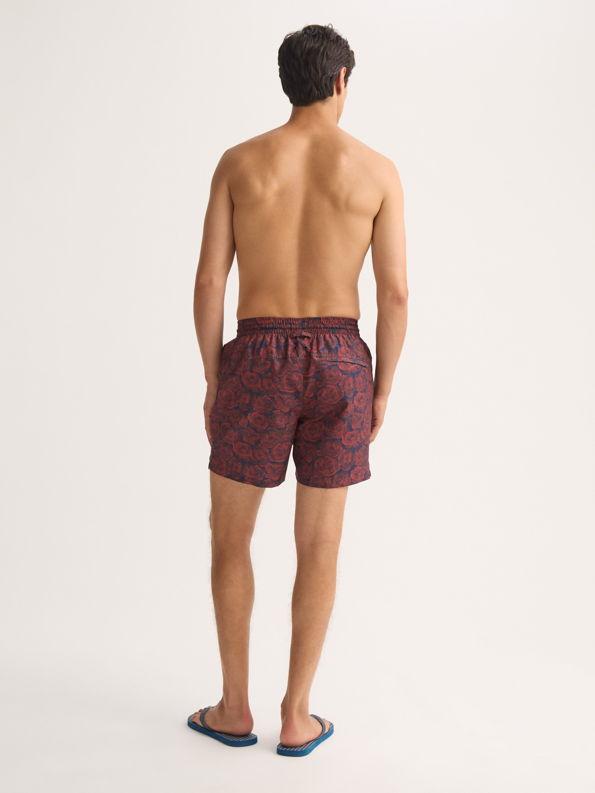 Men's Swim Trunks Maui Navy Blue & Red Rose Print - 3