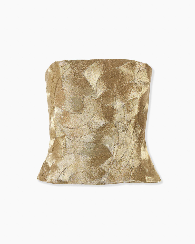 Metallic-Embroidered Bustier Top 1