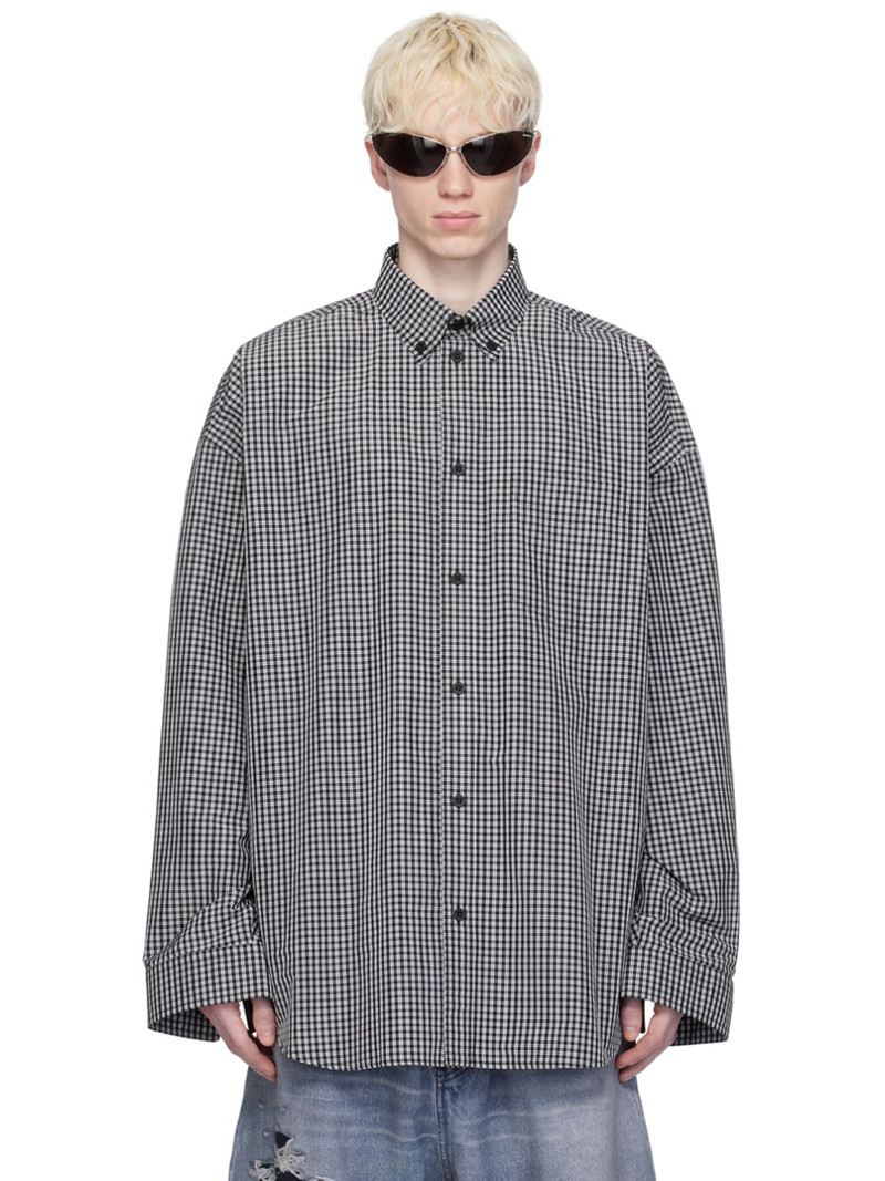 logo-print check-pattern shirt - 1