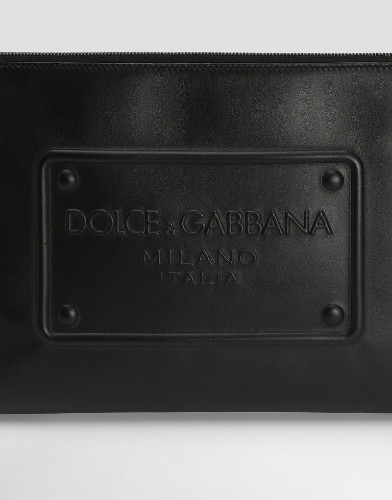 Large calfskin pouch with raised logo 6
