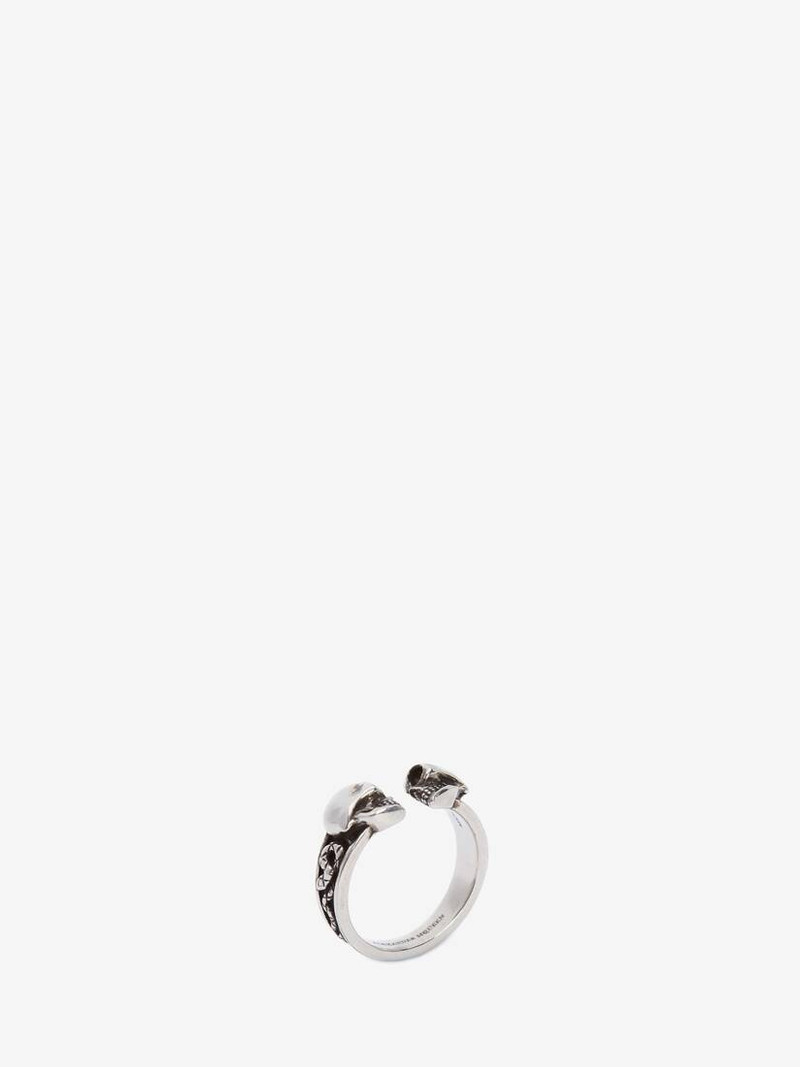 Alexander McQueen Twin Skull Ring in Silver outlook