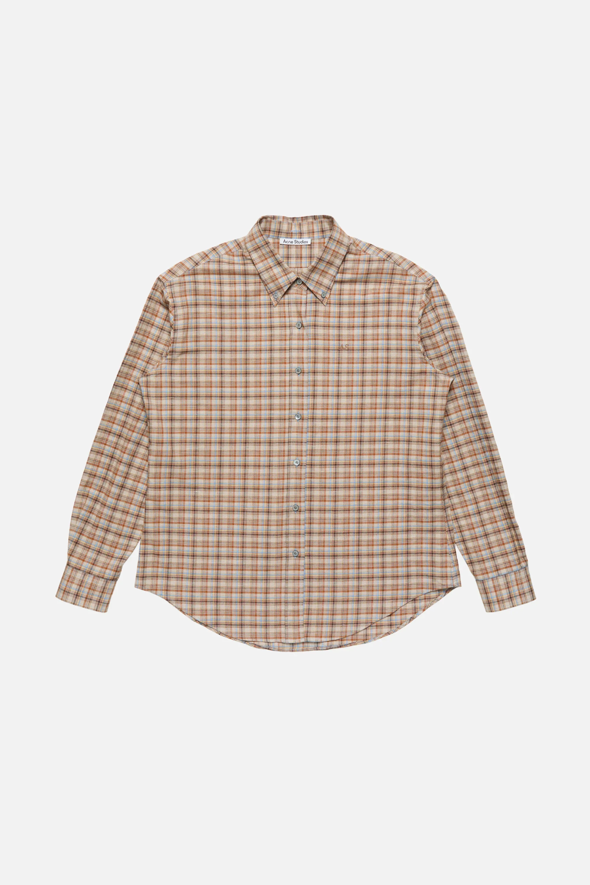 Checked cotton‑linen shirt - Brown/grey - 1