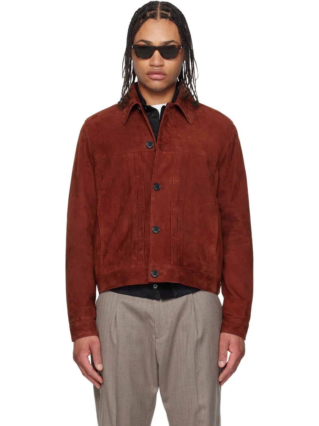 Red Slim Fit Denim Style Suede Jacket - 1