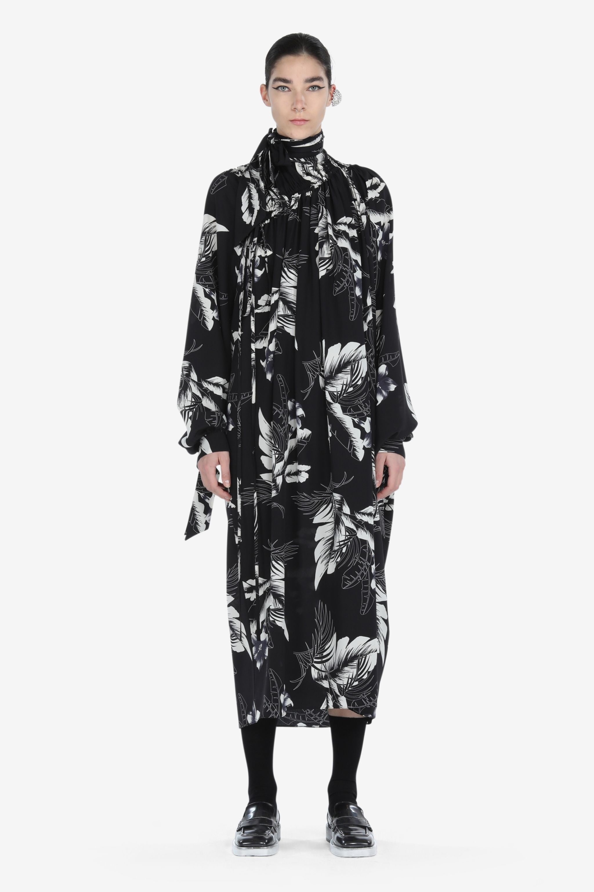 PALM-PRINT SILK DRESS - 1