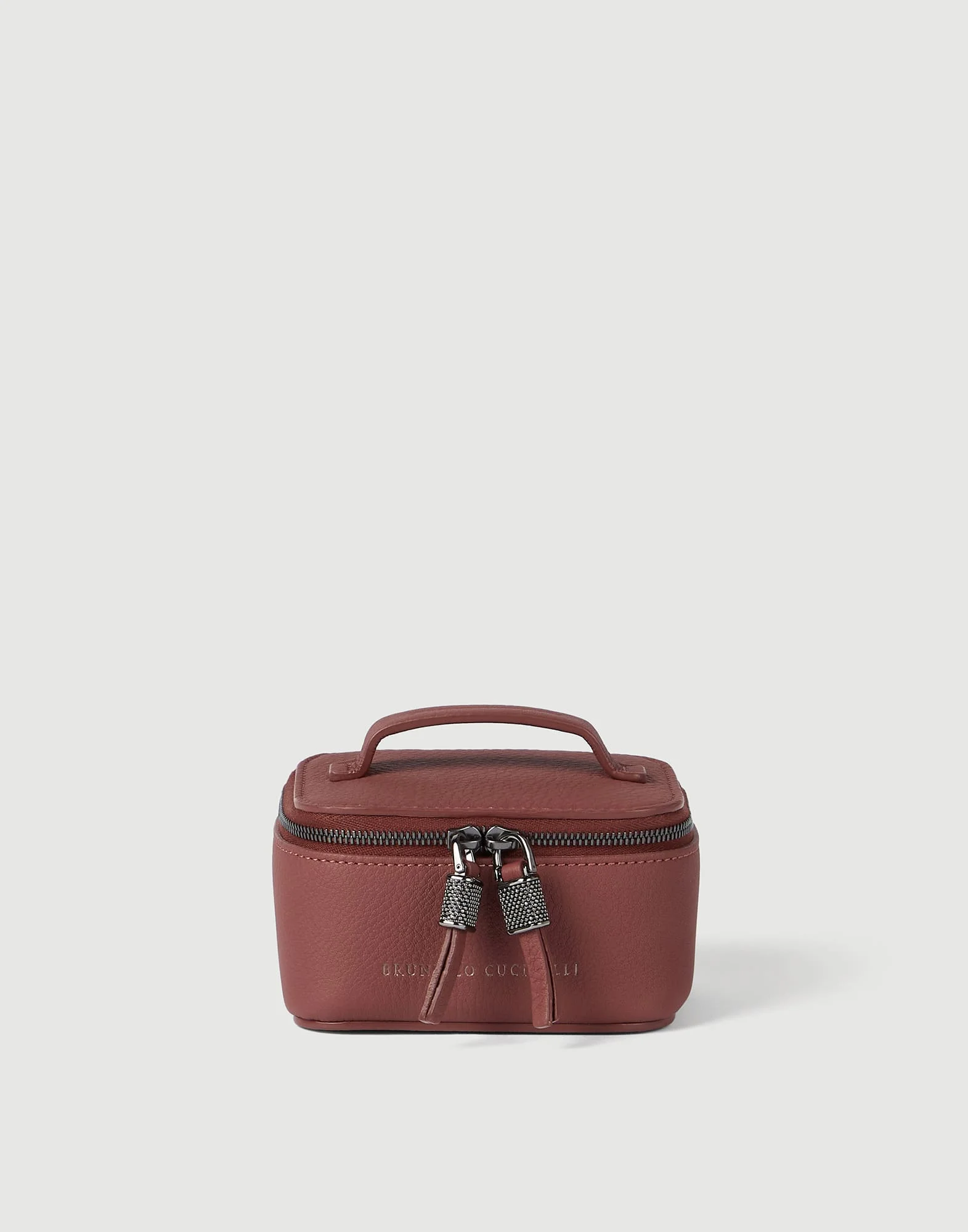 Grained calfskin jewelry box with shiny zipper pull - 1