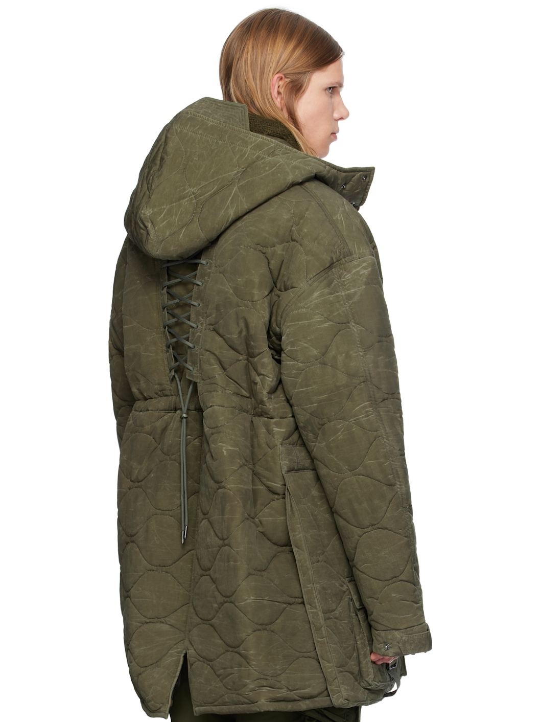 Khaki Lace-Up Fishtail Parka - 3
