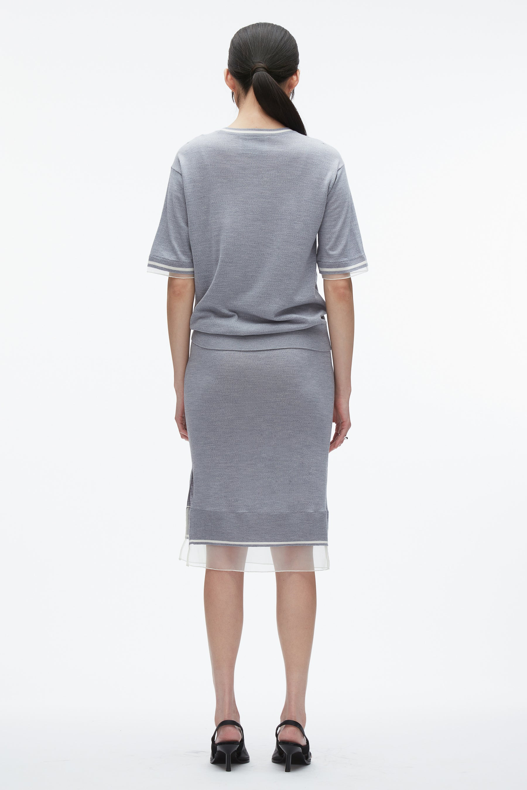 French Tuck Knit Dress with Organza - 3
