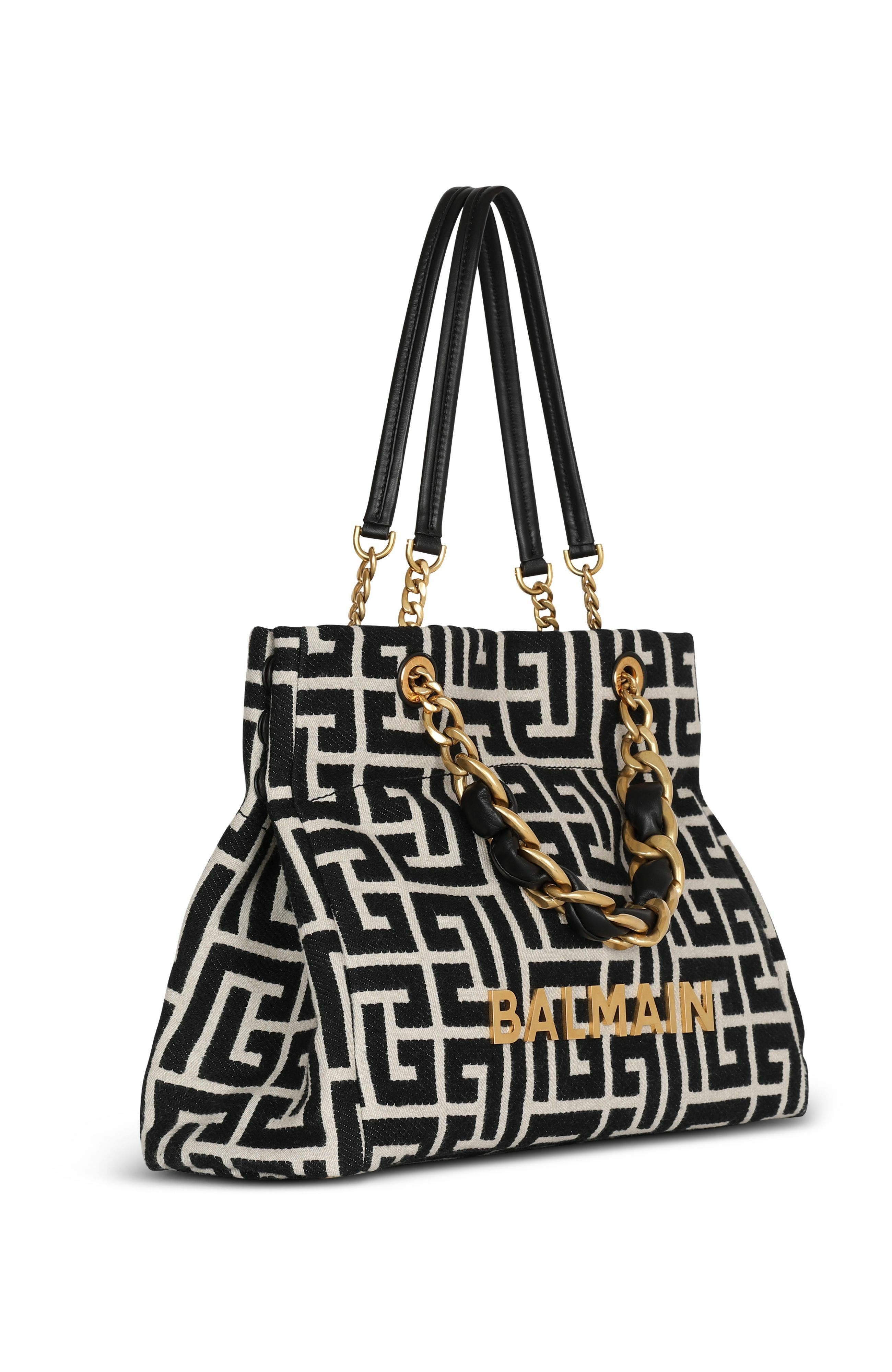 Balmain 1945 Soft PB-monogrammed jacquard canvas tote bag in Black at Nordstrom - 4
