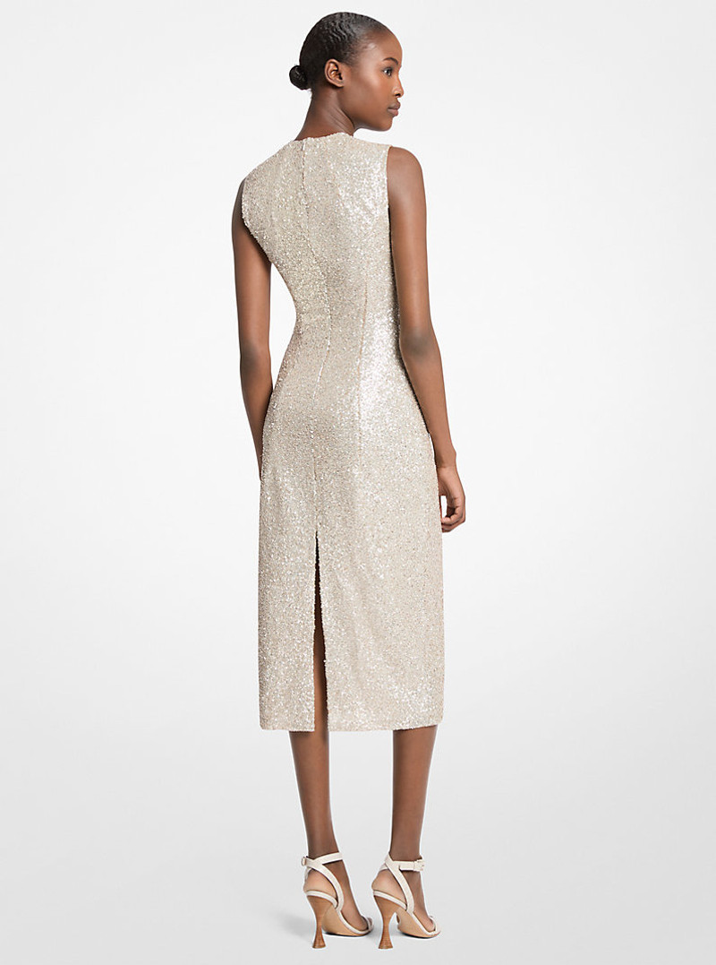 MICHAEL KORS COLLECTION Hand-Embroidered Sequined Stretch Tulle Sheath Dress outlook