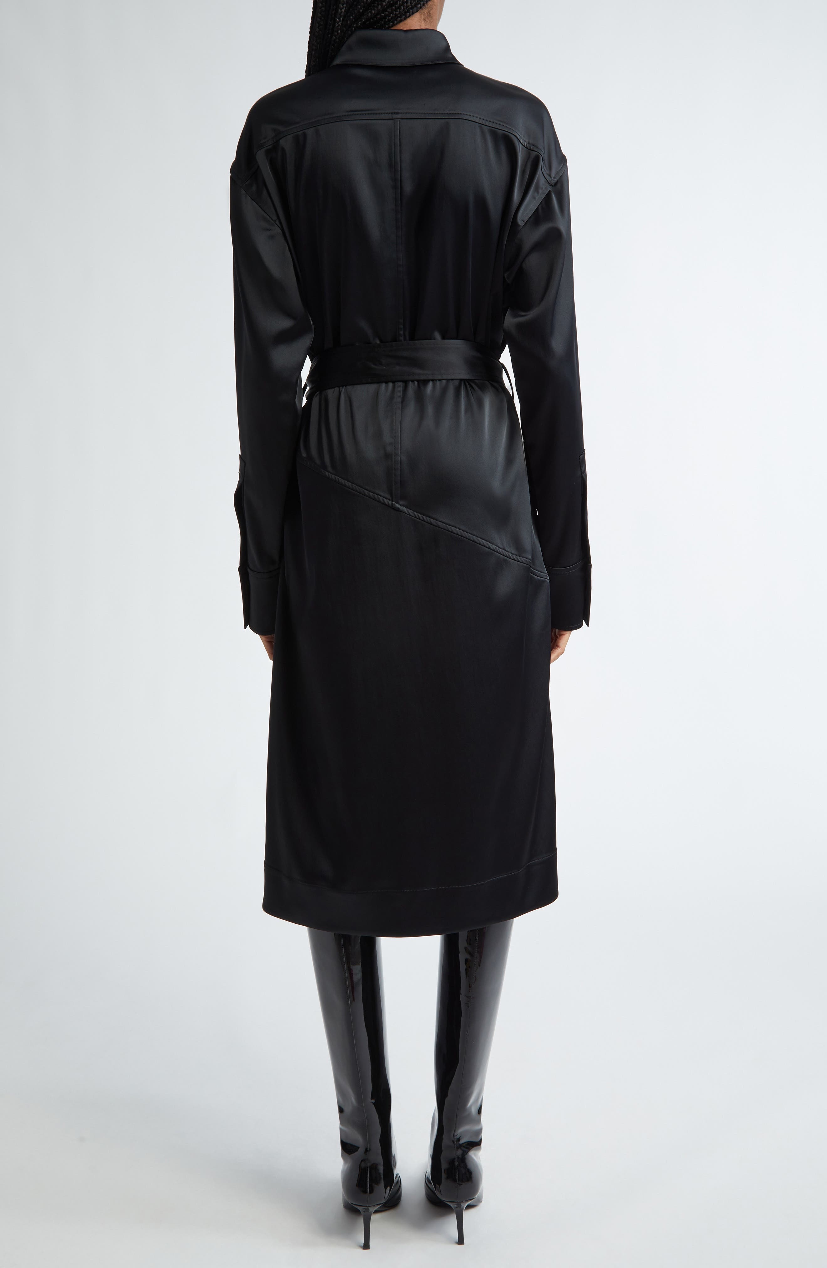 Proenza Schouler Andy Belted Long Sleeve Satin Shirtdress in Black at Nordstrom - 2