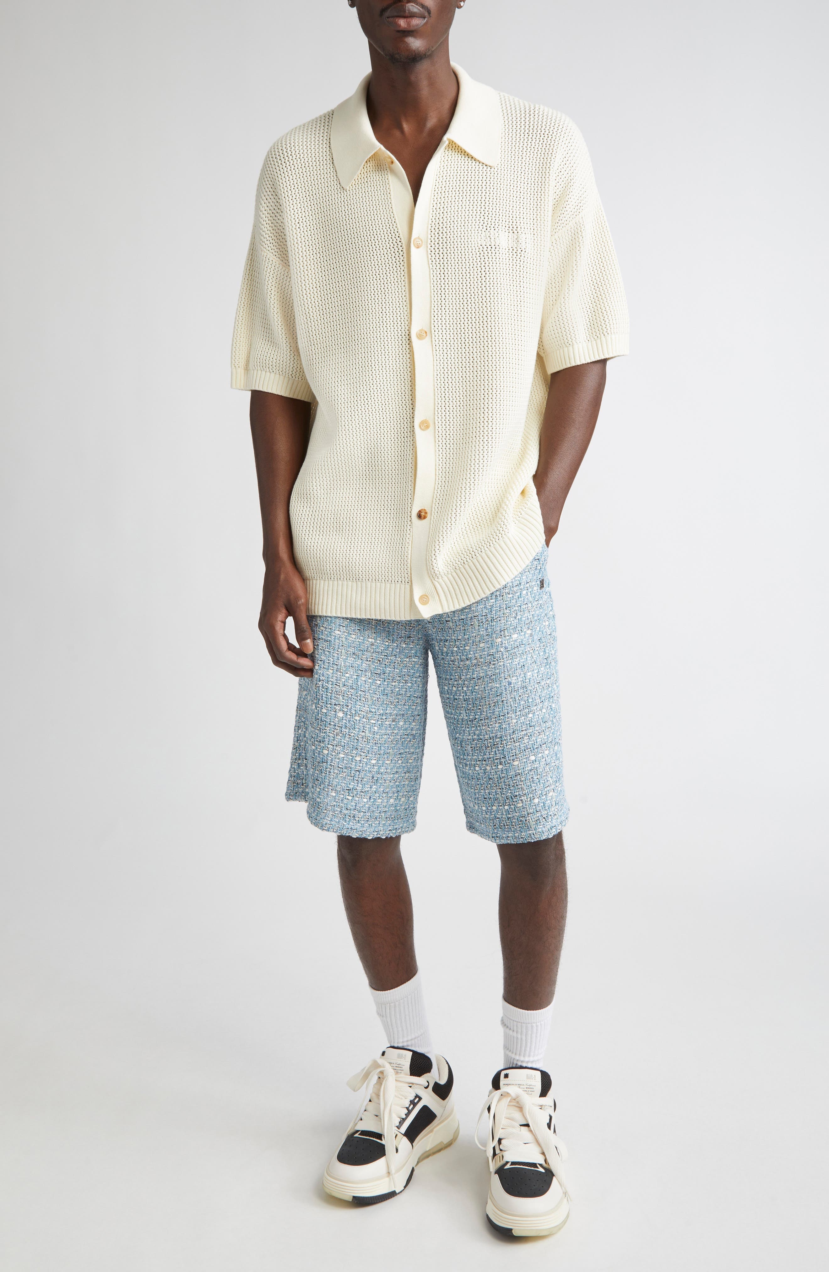 AMIRI Open Stitch Button-Up Shirt in Ivory at Nordstrom - 2