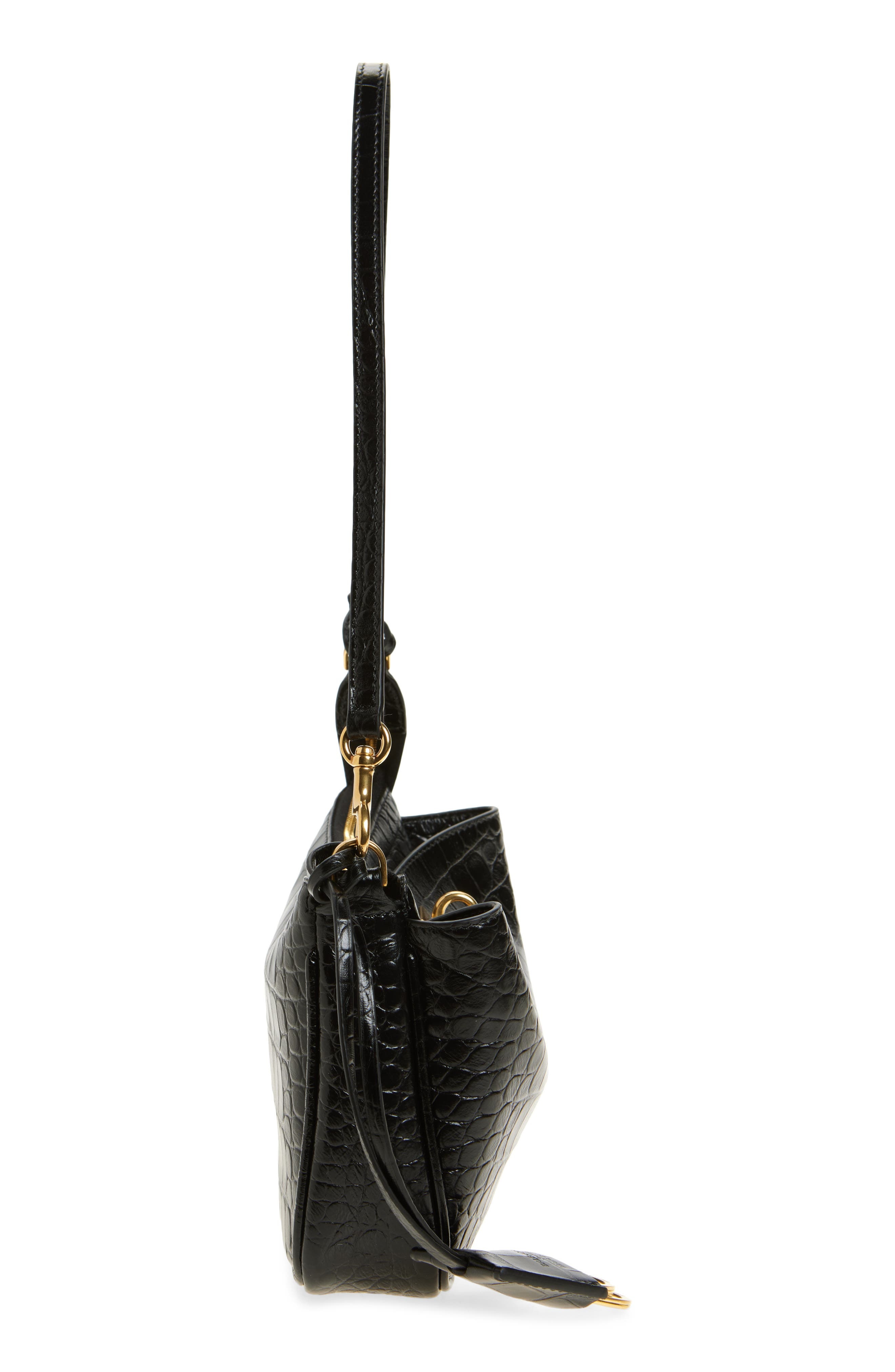 Balenciaga Rodeo Sling Croc Embossed Leather Pouchette in Black at Nordstrom - 5