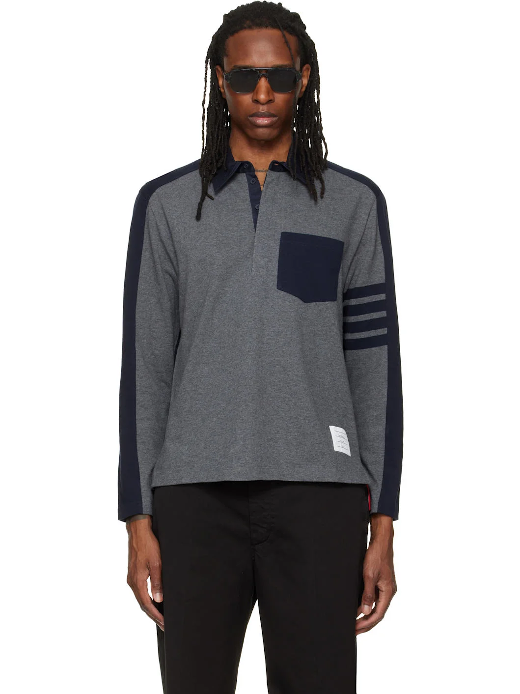 Gray & Navy Oversized Colorblock Rugby Polo - 1
