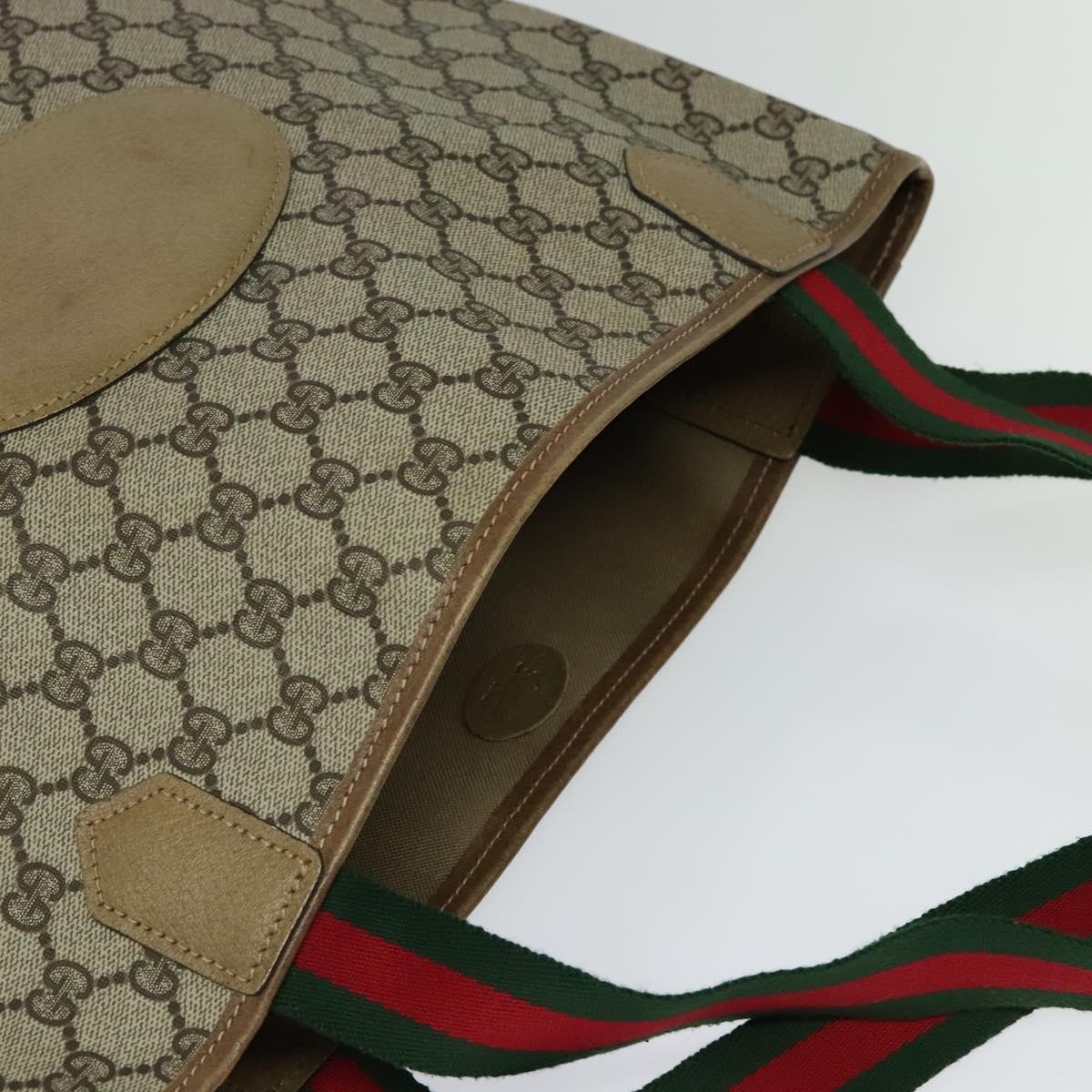 GUCCI GG Supreme Web Sherry Line Tote Bag Pvc Beige Red Green - 6
