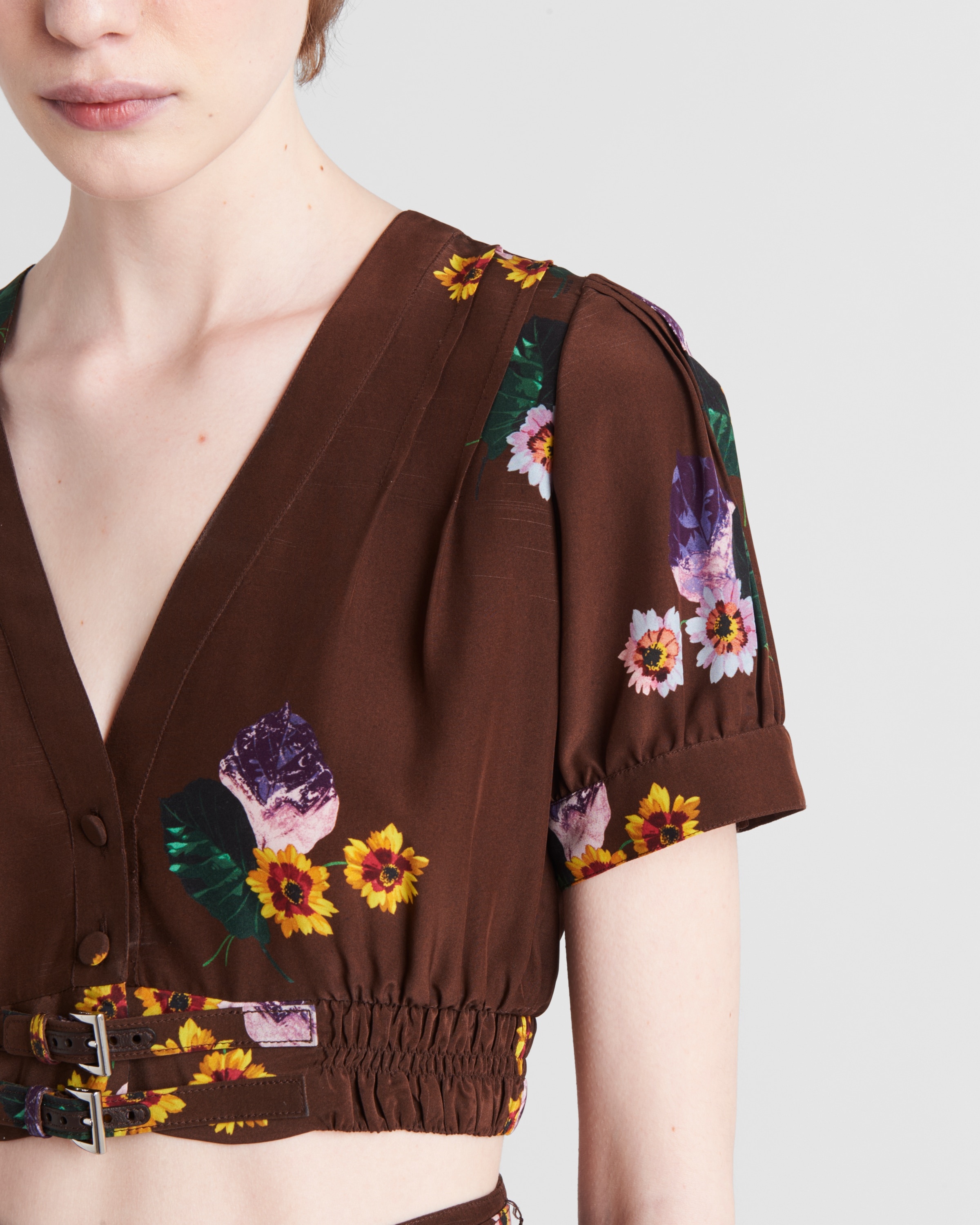 Cropped printed pongé shirt - 4
