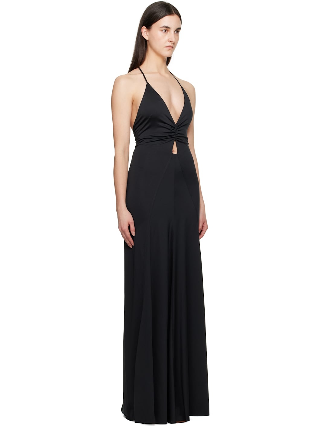 Black V-Neck Ruched Cami Maxi Dress - 2