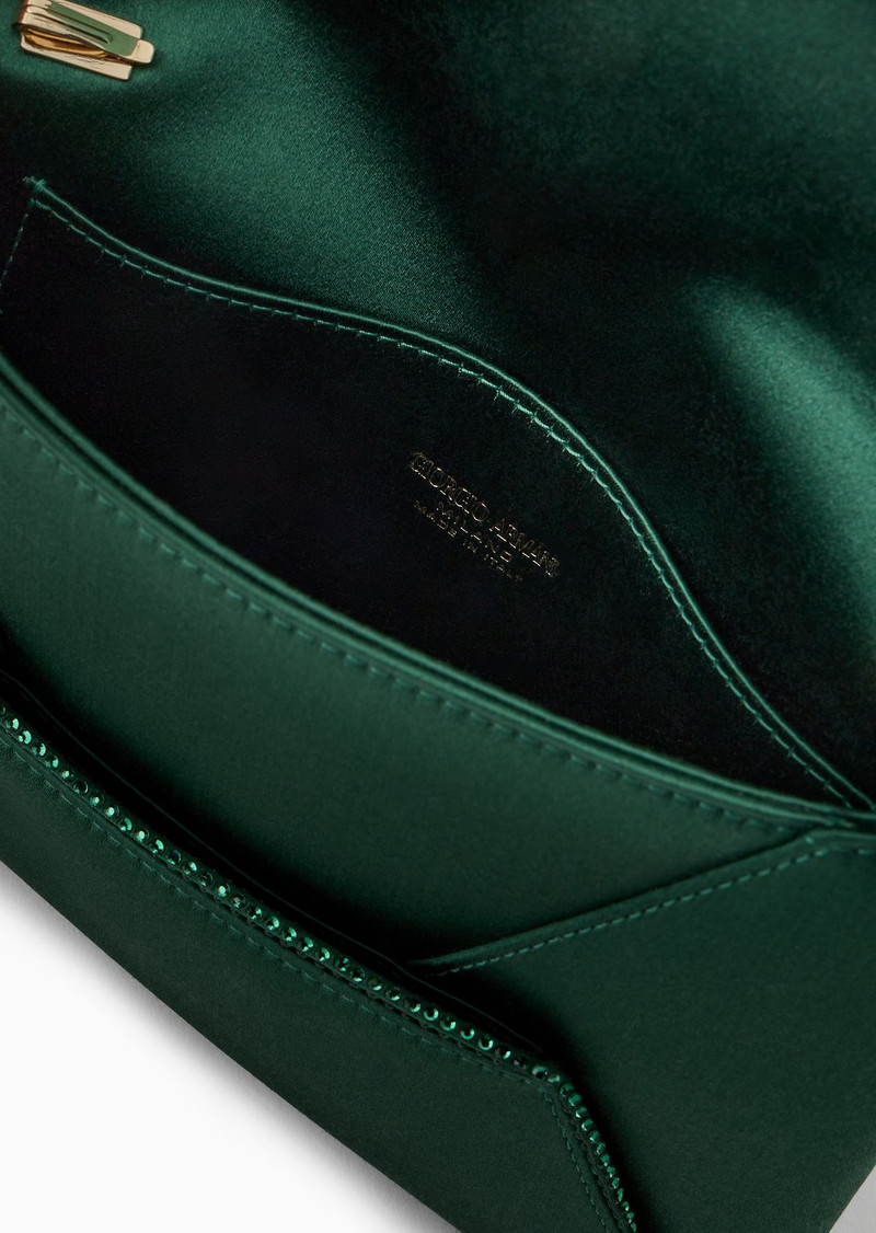 Small satin clutch bag with rhinestone piping 4