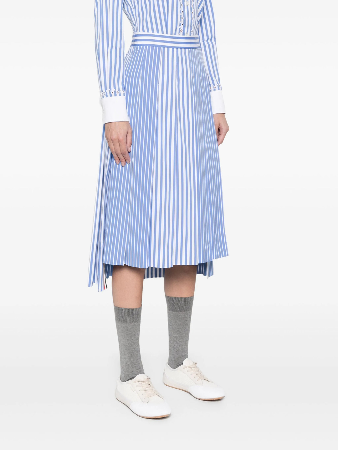 Awning Striped Poplin Funmix Pleated Skirt Women - 3