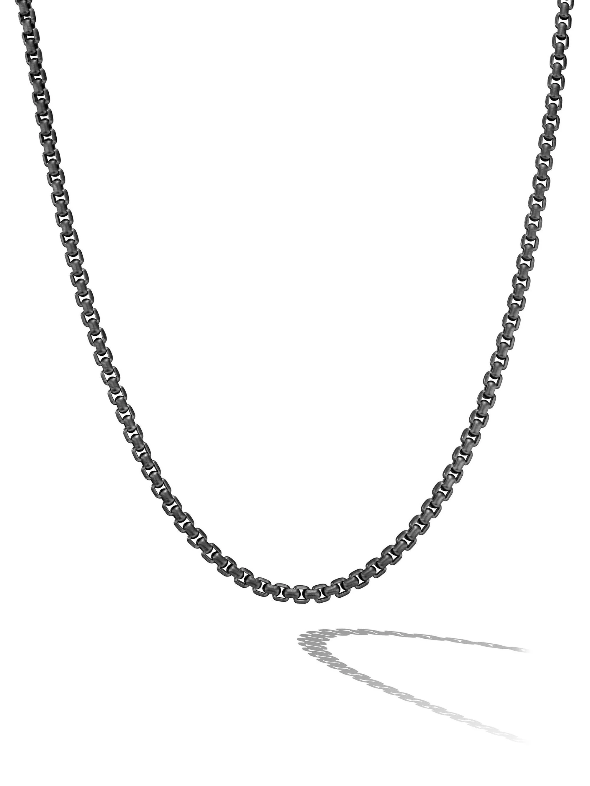 Men's Box Chain Necklace in Stainless Steel and Sterling Silver, 5MM - Black - 1