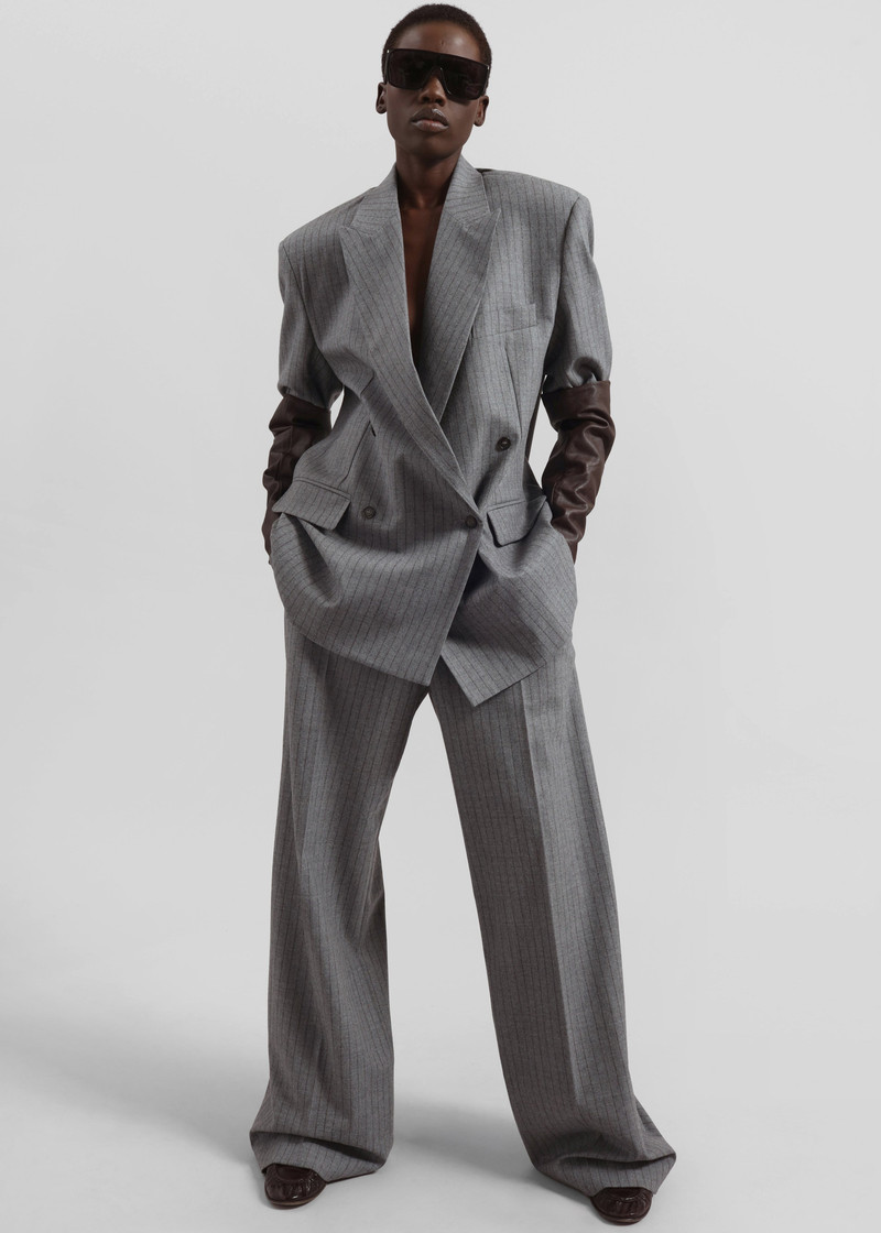 Newark Pinstripe Double Breasted Blazer - Grey/Brown 7