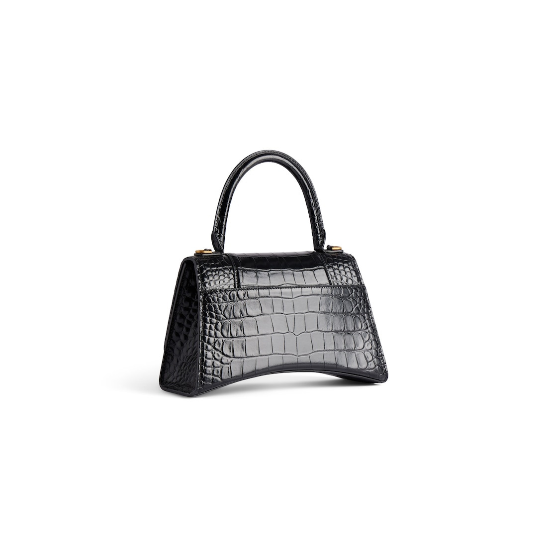 Women's Hourglass Small Handbag Crocodile Embossed in Black - 3