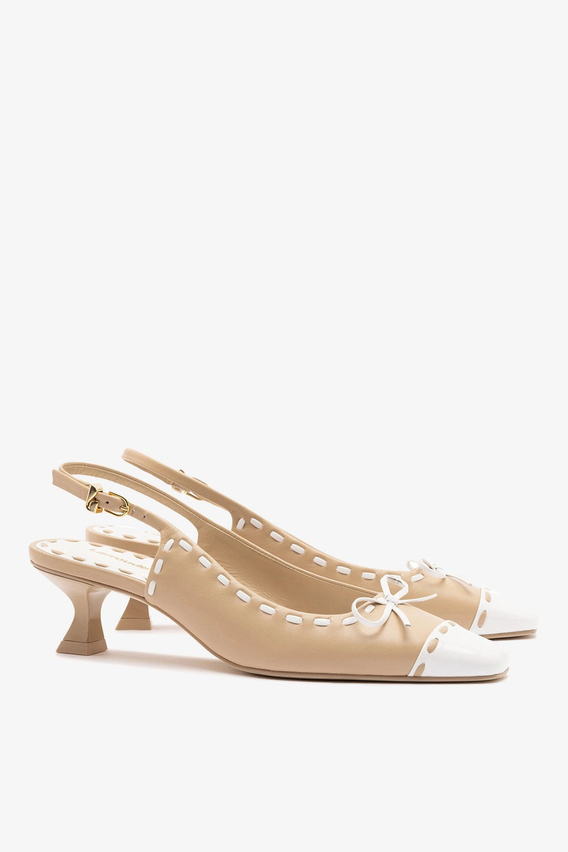 Jenny Pump In Sand Leather and White Patent Leather 3