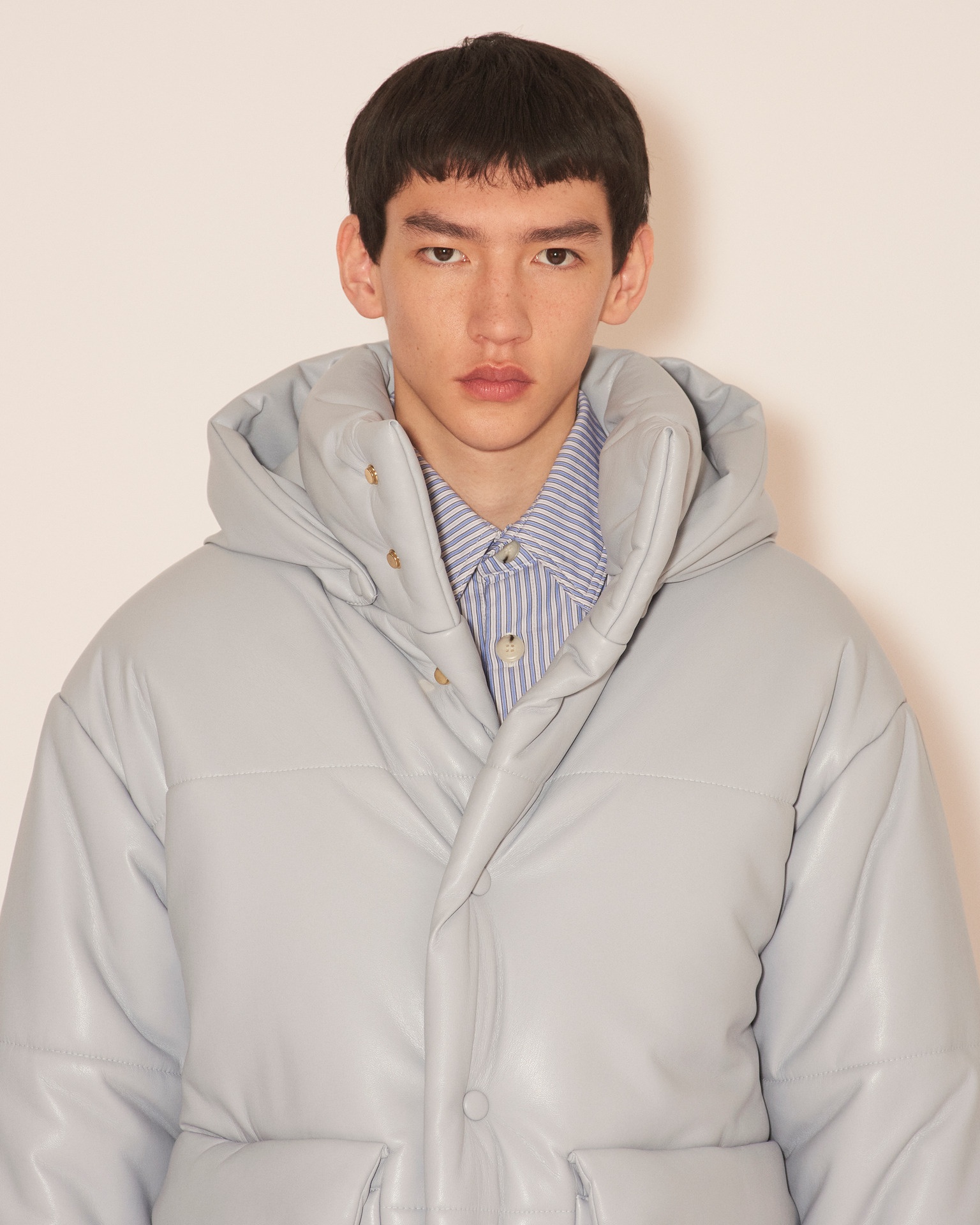 HIDE MENS - OKOBOR™ alt-leather hooded puffer - Dusty blue - 6