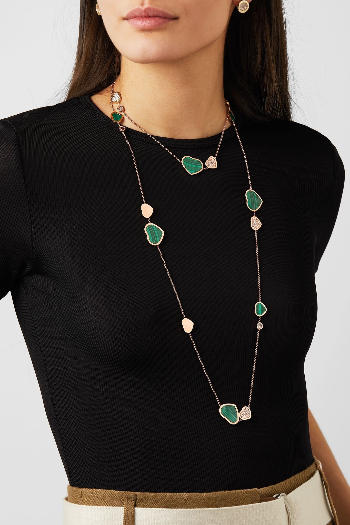 Happy Diamonds 18-karat rose gold, diamond and malachite necklace - 2