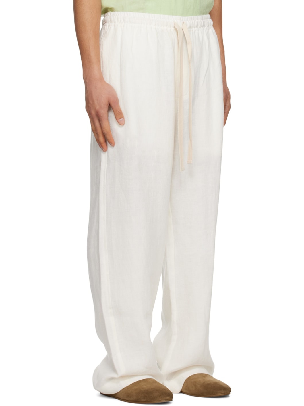 White Wide-Leg Trousers - 3