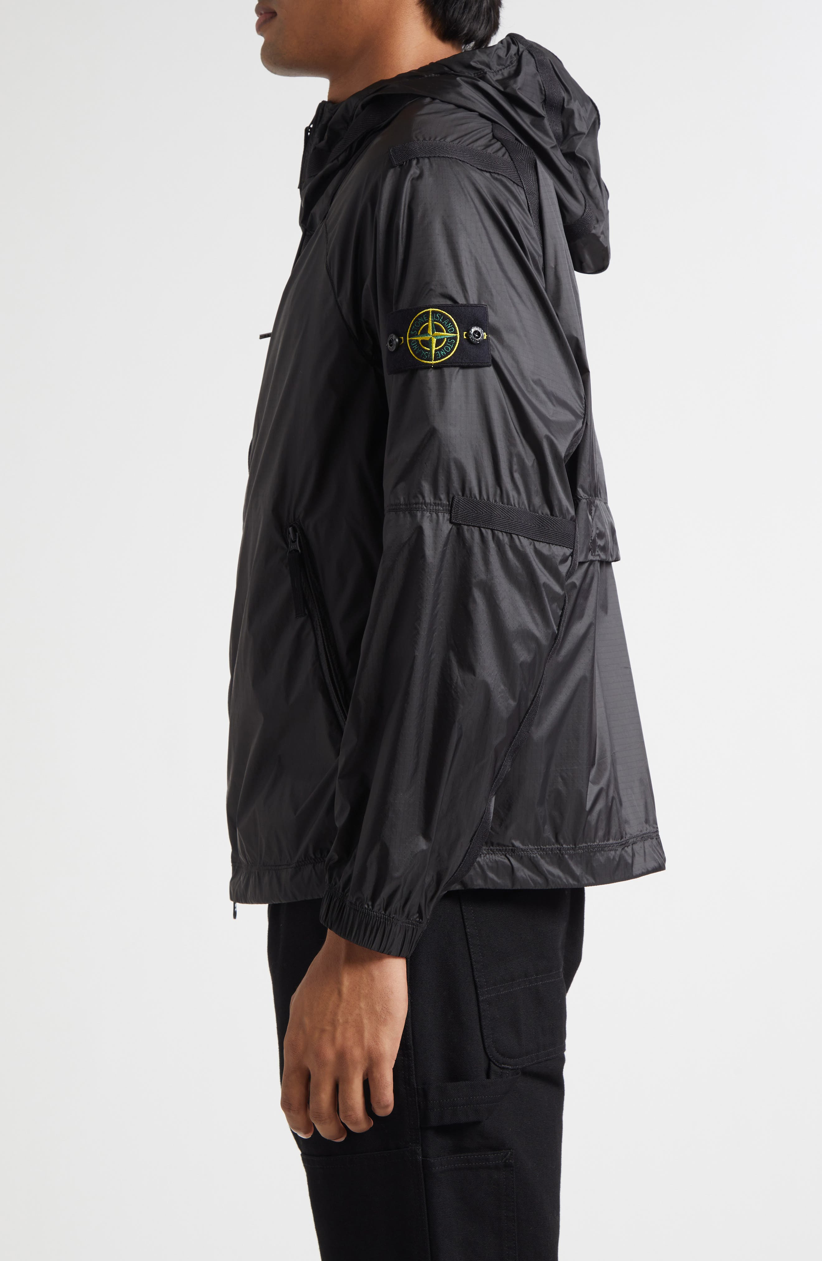Stone Island Hooded Nylon Windbreaker in V0062 Lead Grey at Nordstrom - 3