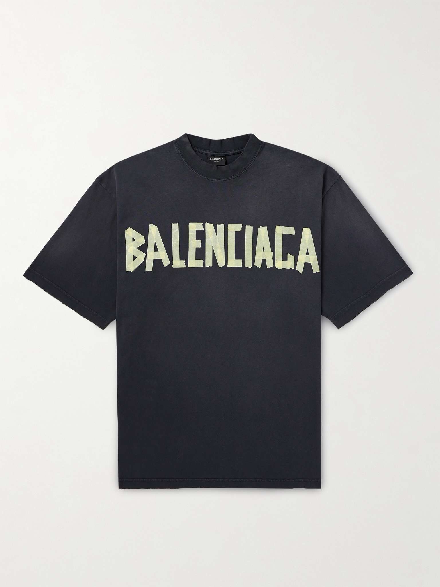 BALENCIAGA Oversized Distressed Logo-Print Cotton-Jersey T