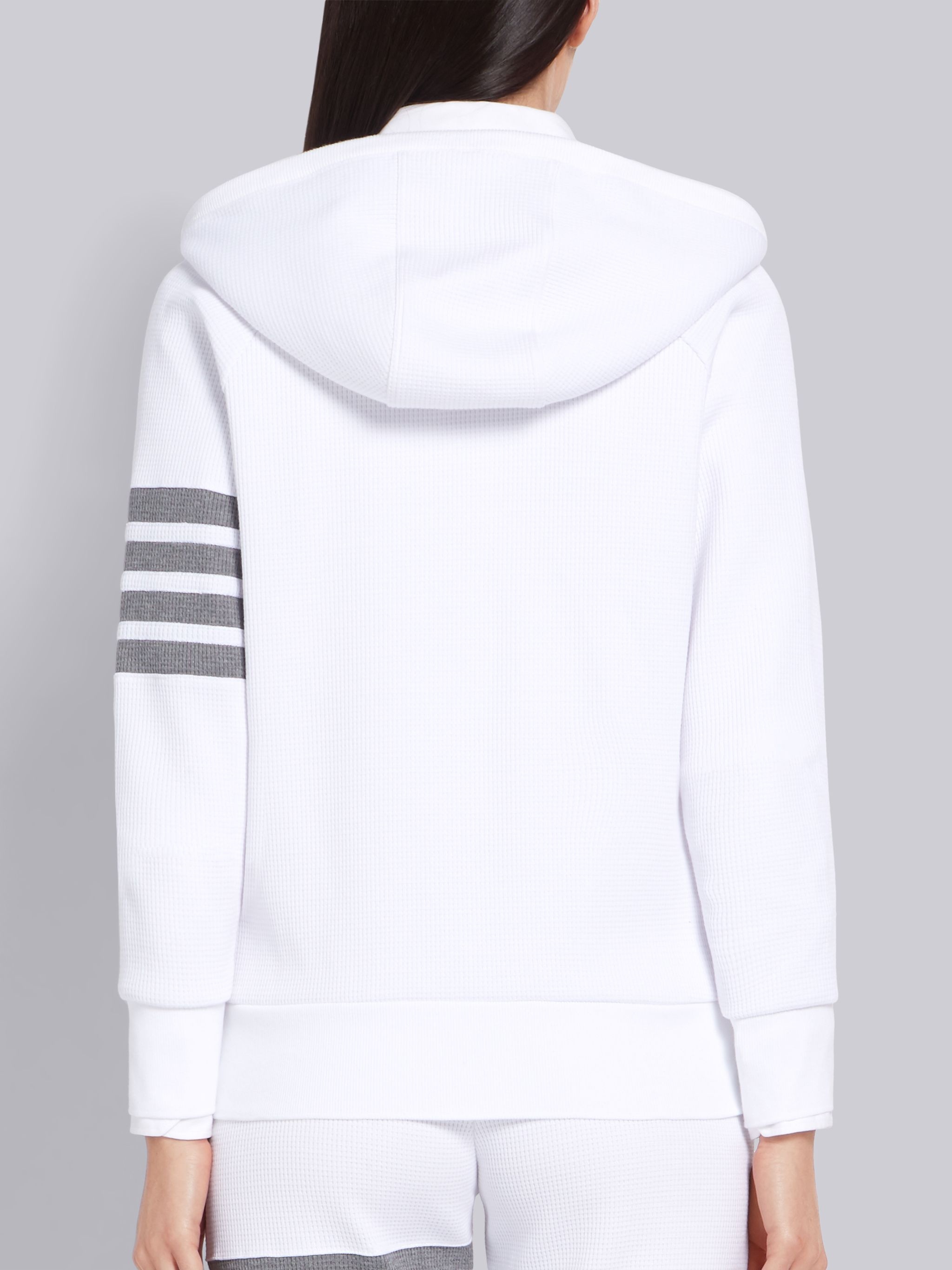 White Waffle Zip-Up 4-Bar Hoodie - 3