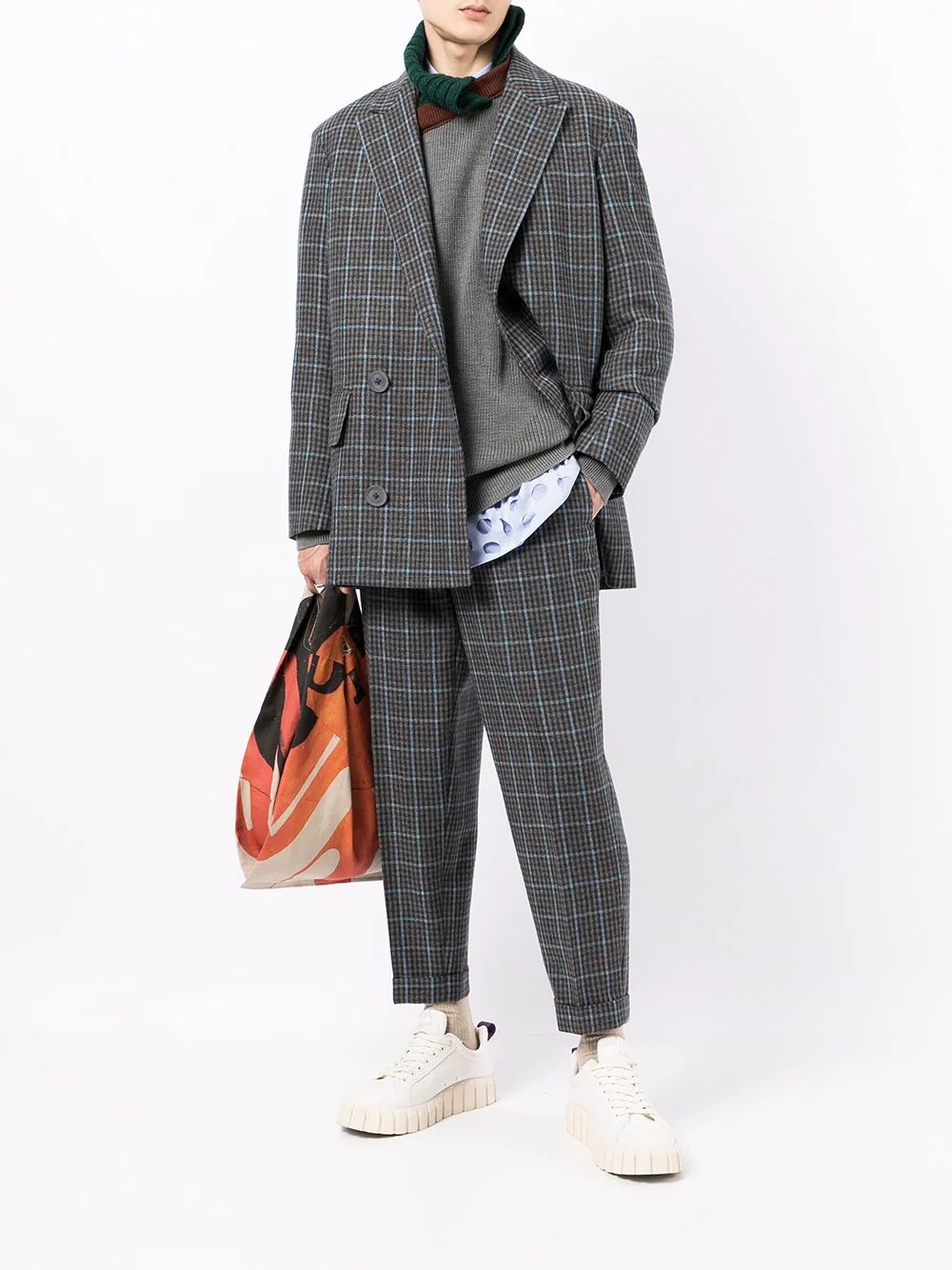 plaid-check print trousers - 2