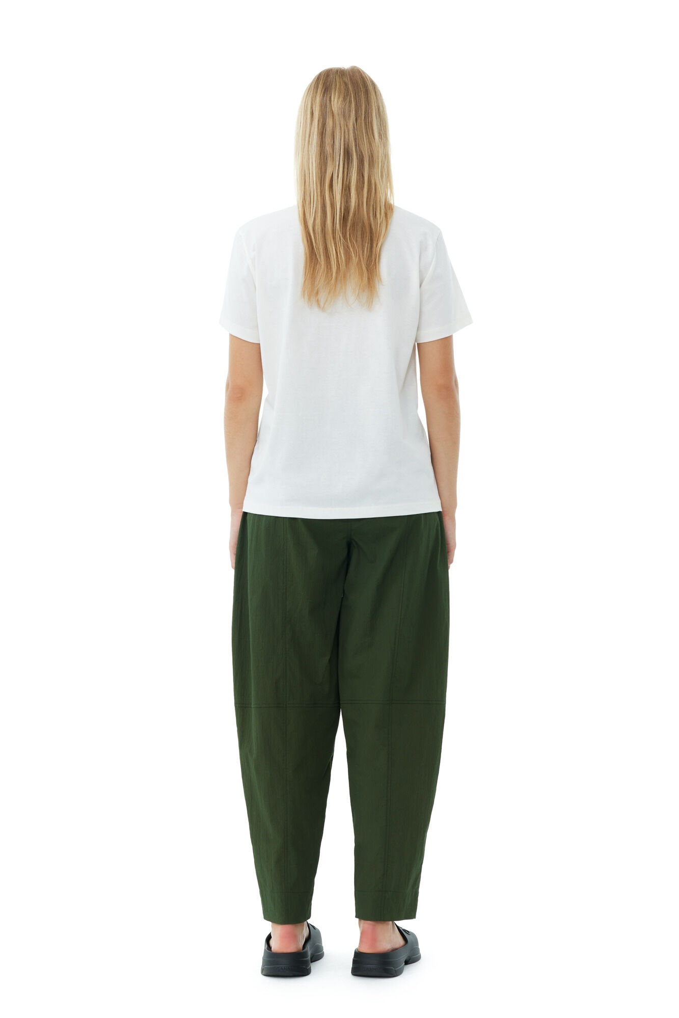 GREEN COTTON CREPE ELASTICATED CURVE PANTS - 5