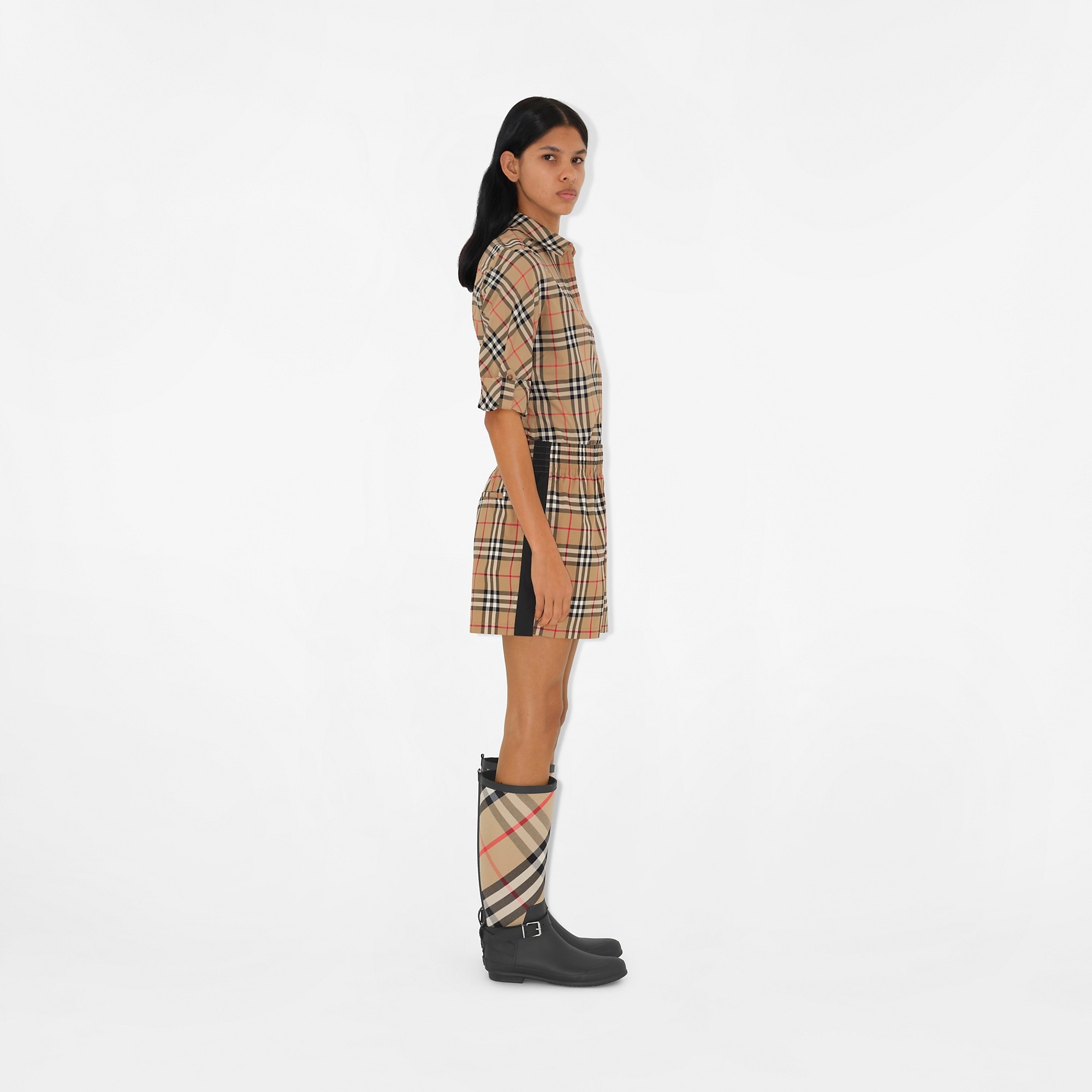 Side Stripe Vintage Check Stretch Cotton Shorts - 3