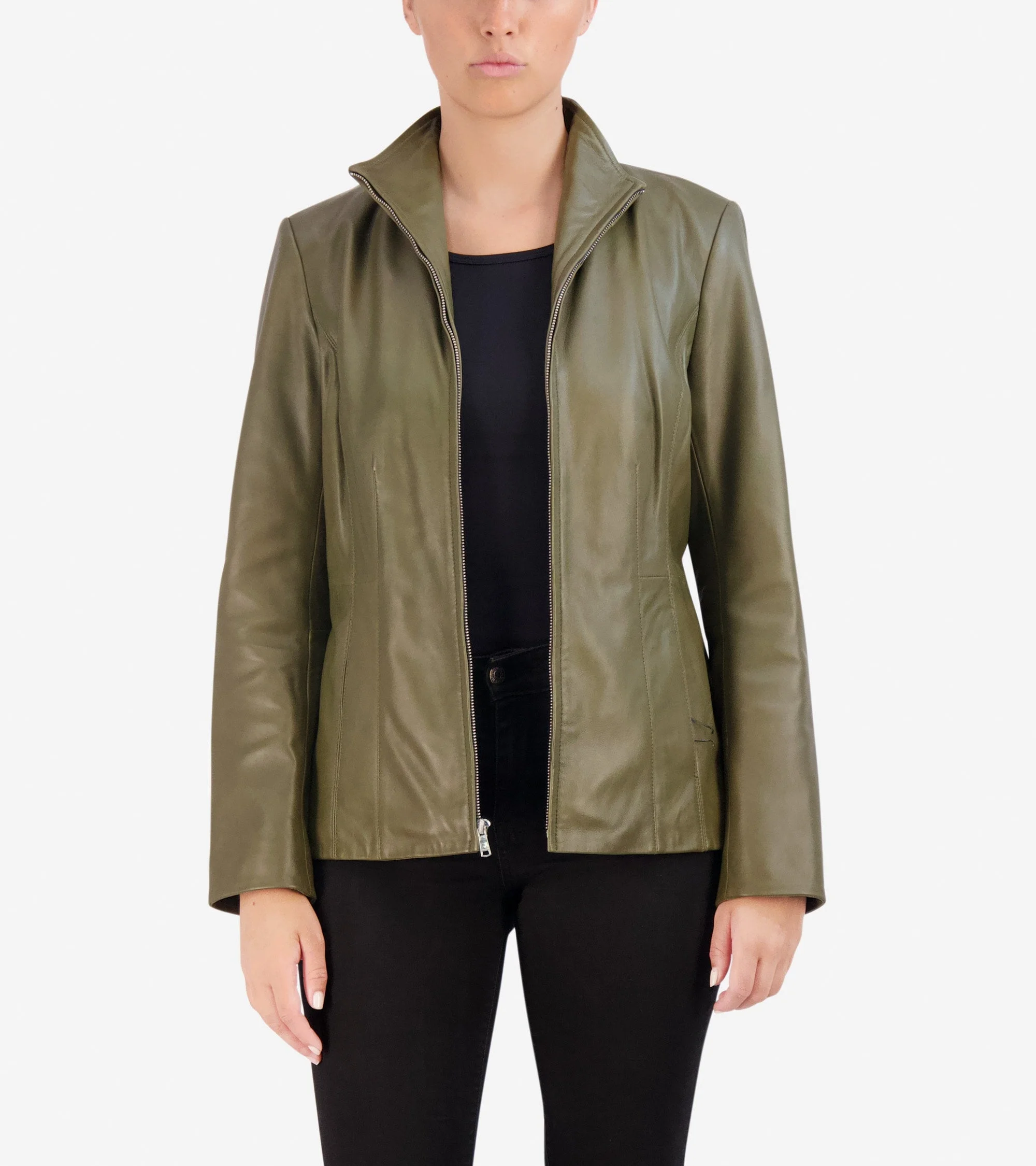 Women's Wing Collar Leather Jacket - 1