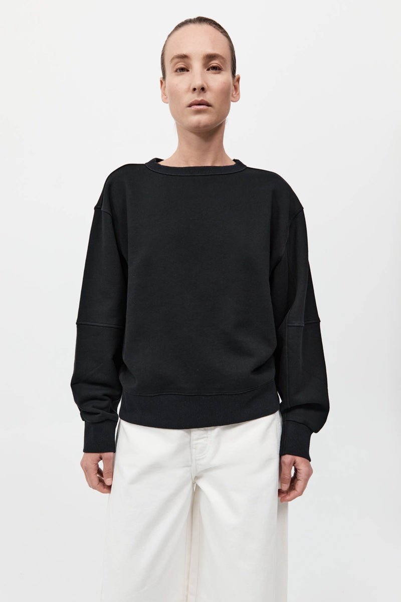 Organic Cotton Panelled Sweater - Black - 2
