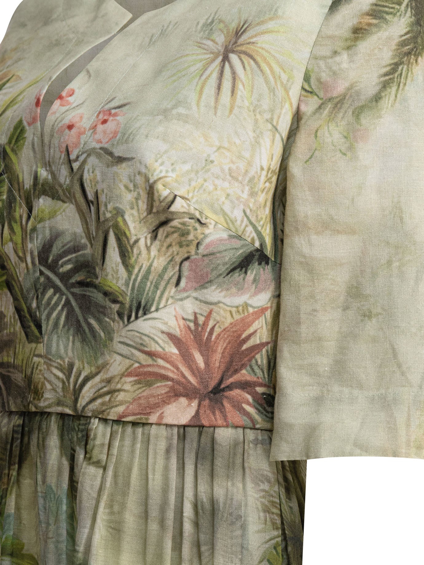 Elie Saab Printed Linen And Silk Midi Dress Oasis Ii38 Linen - 4
