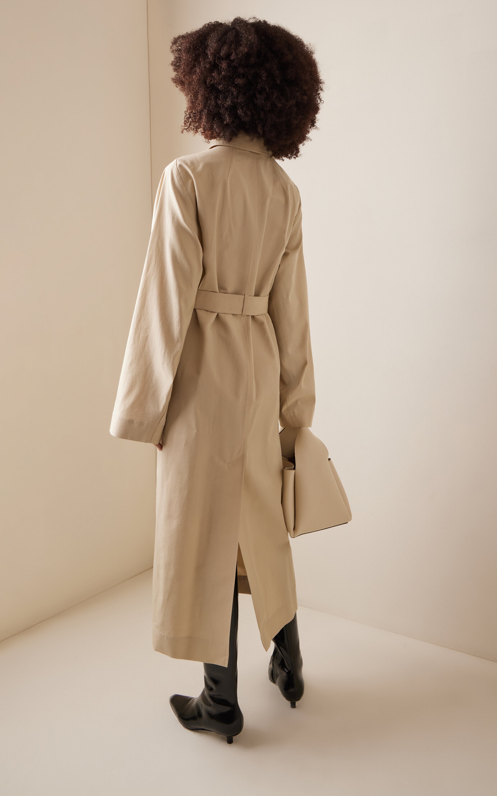 Tumbled Organic Cotton-Silk Trench Coat ivory - 4