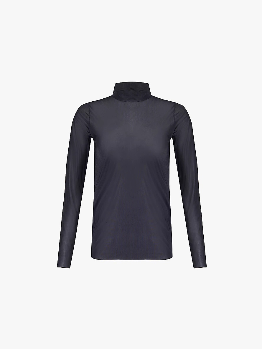 High-neck long-sleeve jersey top - 1