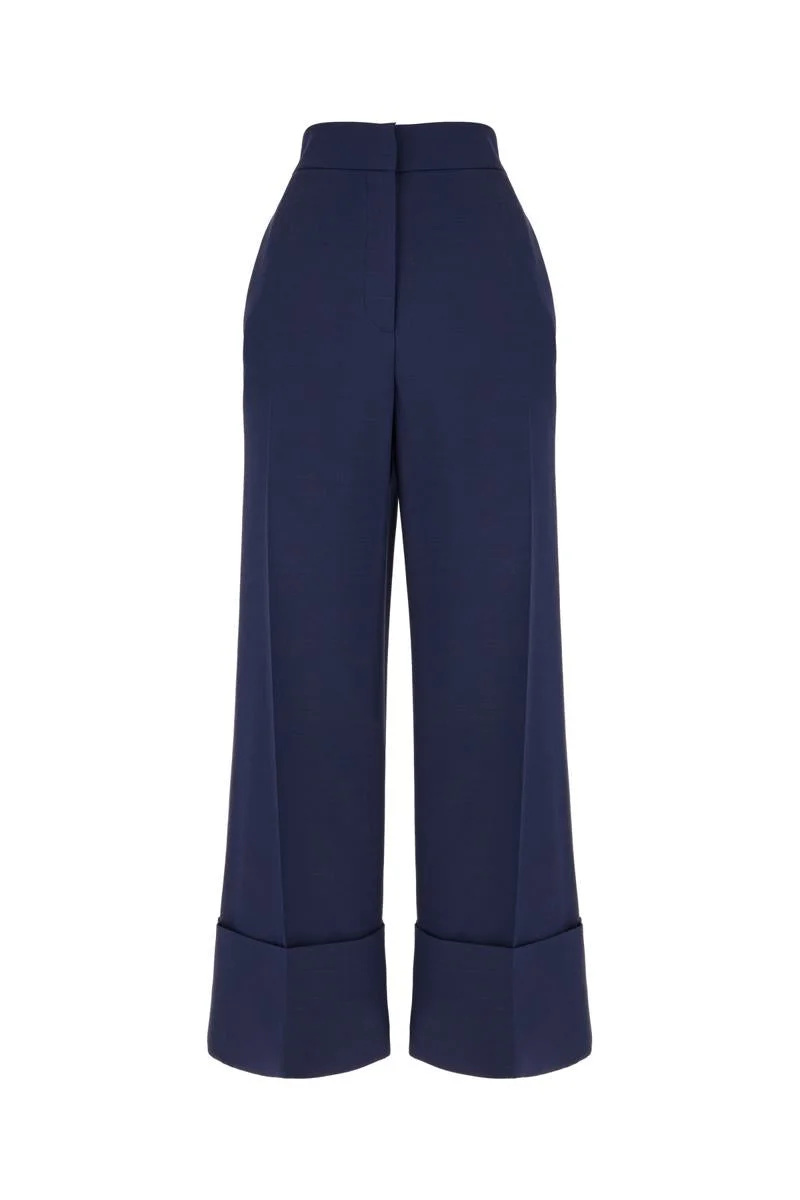 Valentino Garavani high-waisted wide leg pants in silk and wool indigo - 1