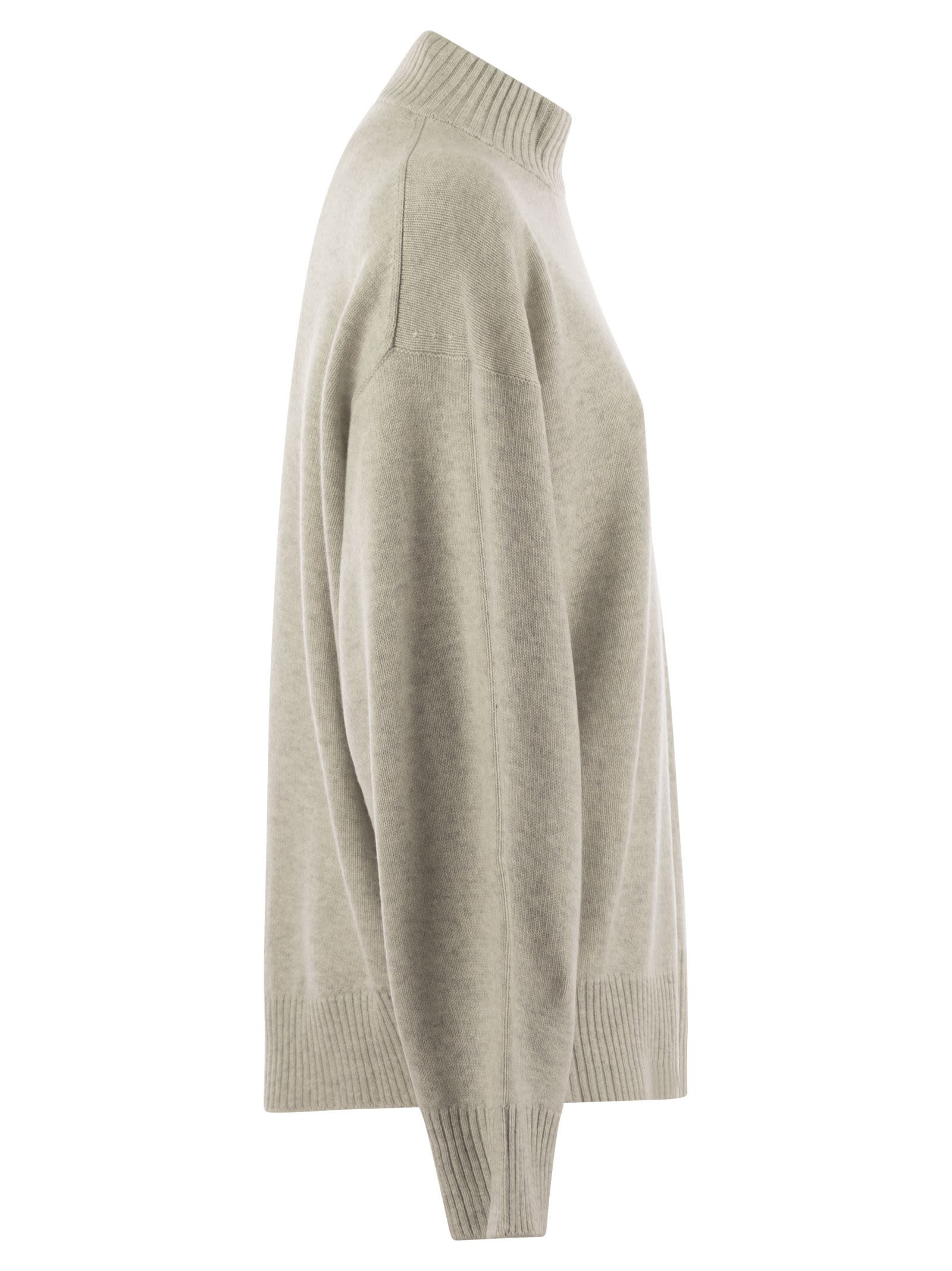 Brunello Cucinelli Women Cashmere Chimney Neck Sweater With Shiny Cuff Details - 3