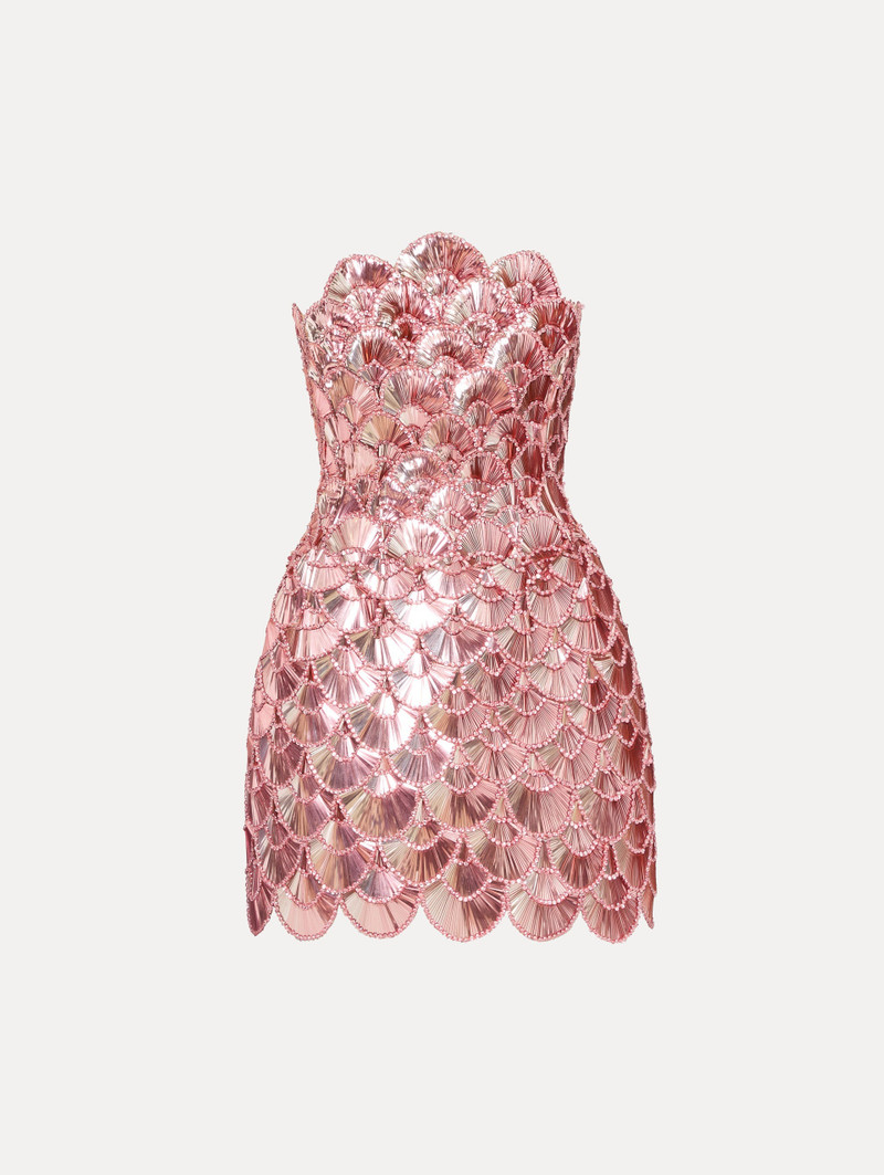 Oscar de la Renta SEQUIN SCALLOP EMBROIDERED DRESS - 25RE639TUL_PIN |  REVERSIBLE