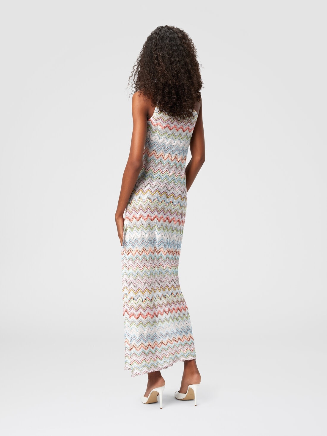 Long one-shoulder dress with 3D zig zag lamé - 3