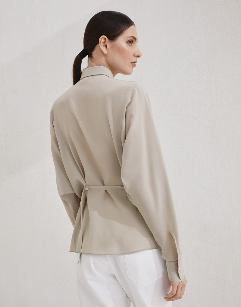 Brunello Cucinelli Silk crêpe de Chine shirt with shiny collar detail outlook
