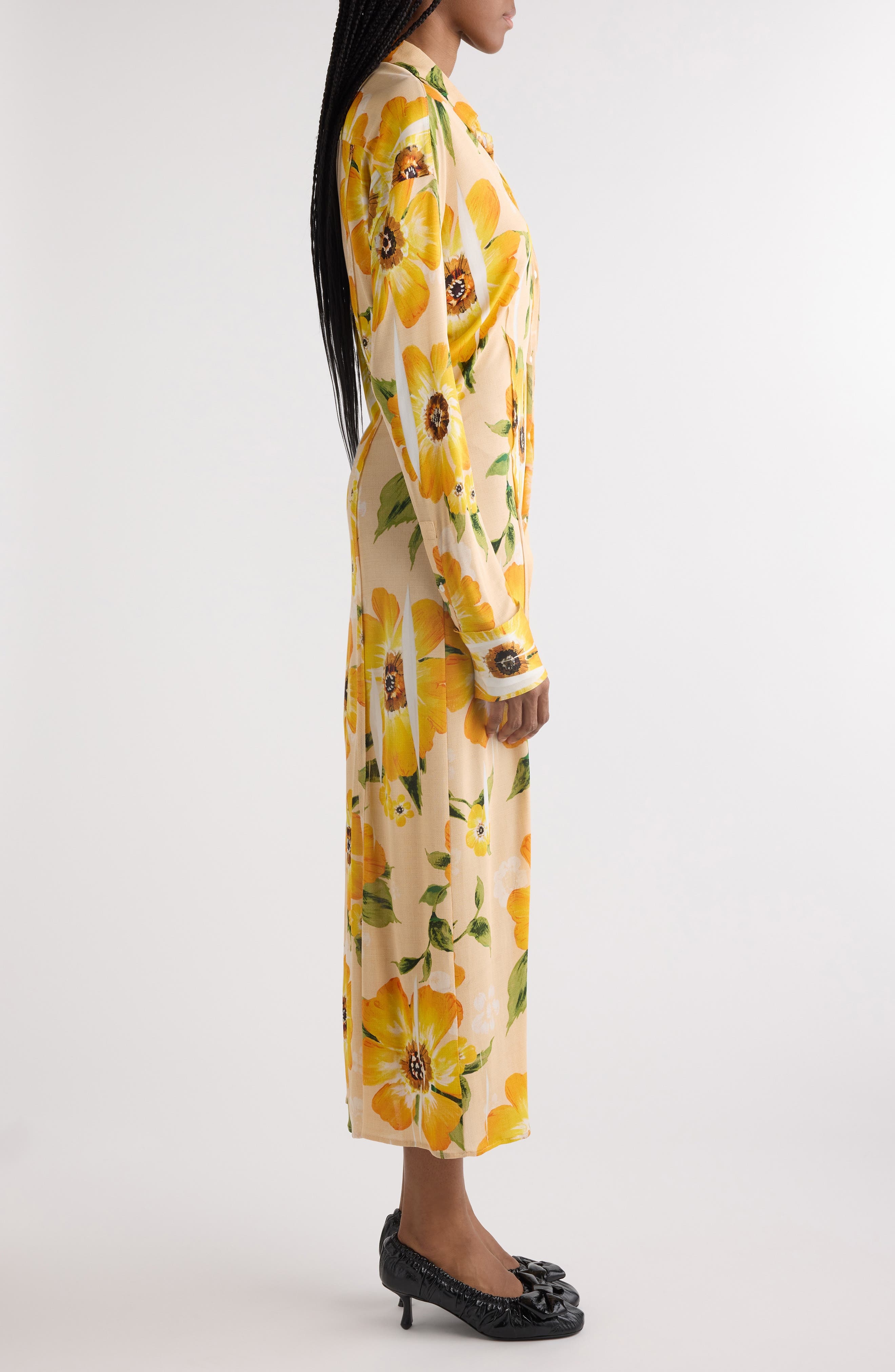 Acne Studios Delga Floral Print Long Sleeve Shirtdress in Orange Multi at Nordstrom - 2