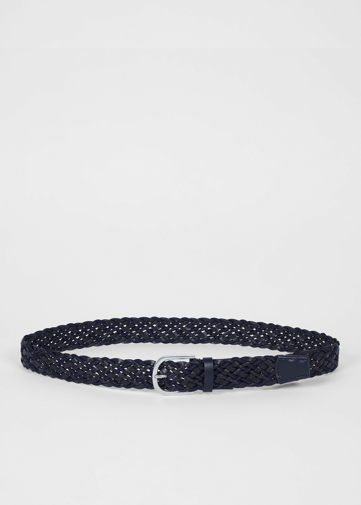 Black And Navy Leather Mixed Weave Belt - 2