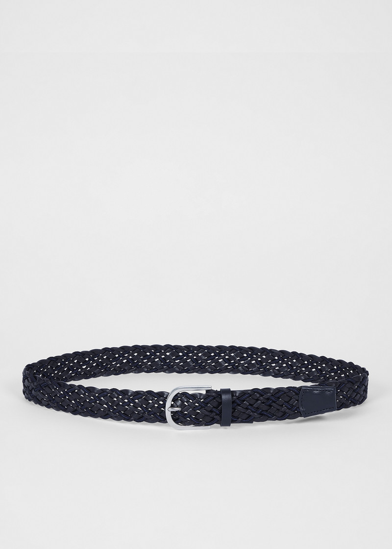 Paul Smith Black And Navy Leather Mixed Weave Belt outlook