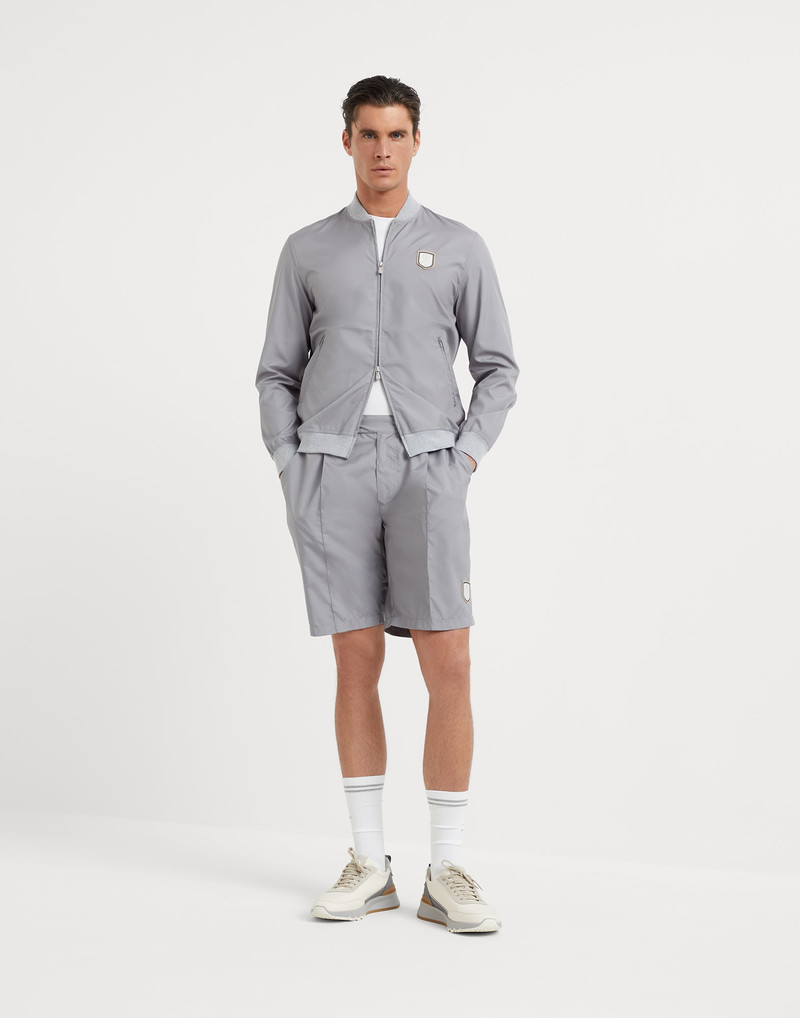 Nylon pleated Bermuda shorts with tabbed waistband and tennis badge 4